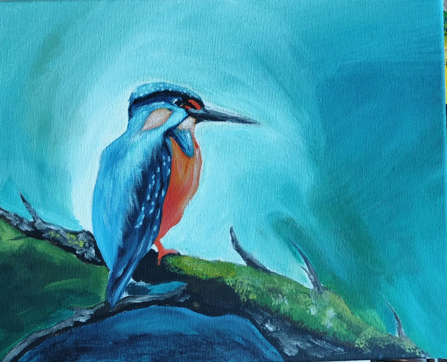 Heiko Wolf - Bunter Vogel mit gemaltem Hintergrund